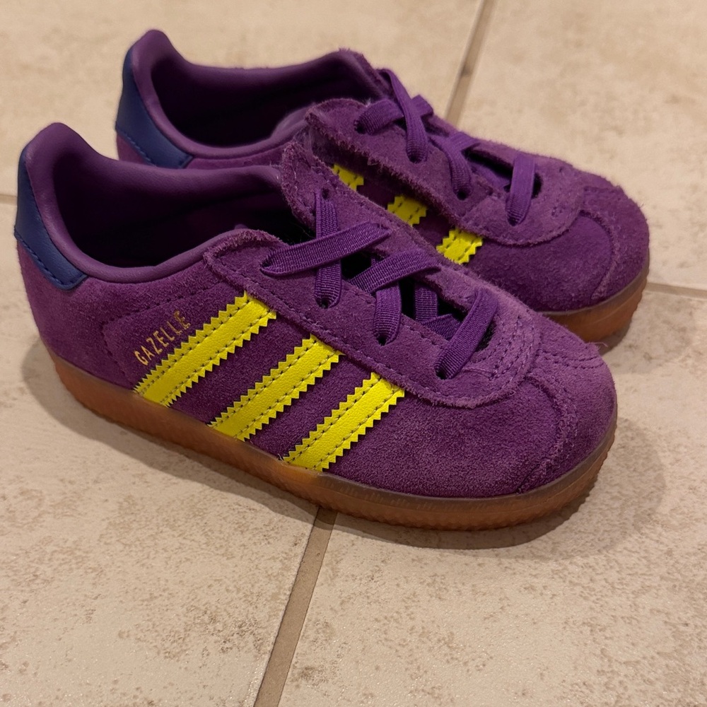 adidas Gazelle Kids Sneakers Purple with Yellow Stripes